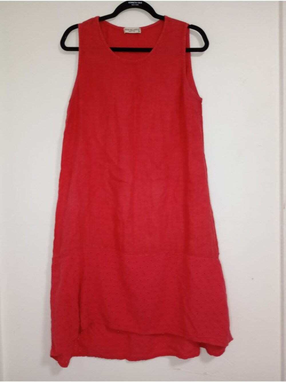 Terzo Millennio Red Sleeveless Linen Dress With Cotton Eyelet Hem Size M